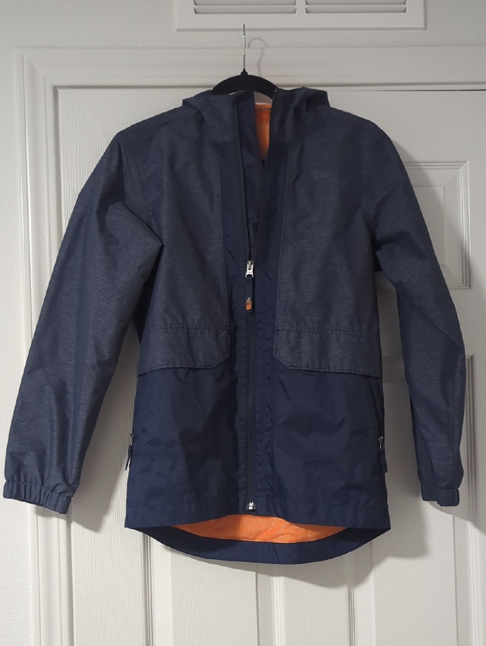The North Face Boys' Hooded Jacket in Navy Blue With Orange Lining